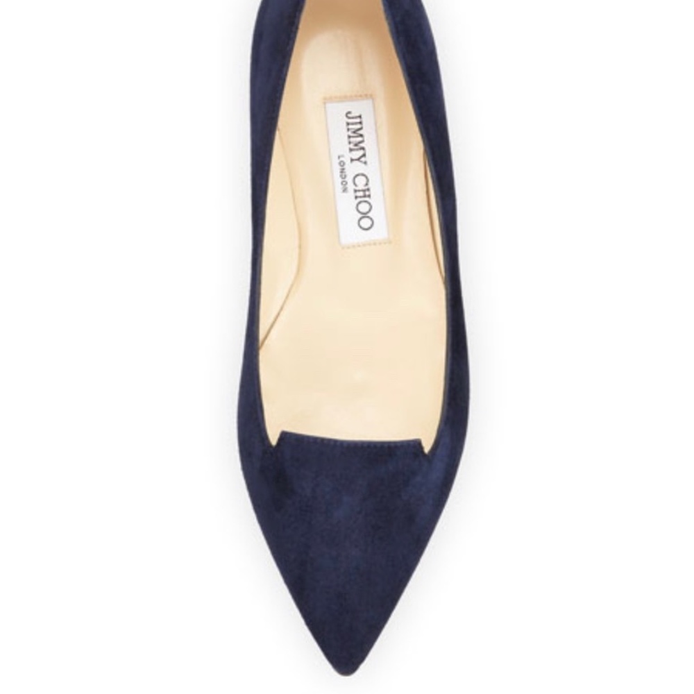 Jimmy Choo Suede Attila Flat Navy Pointed Toe